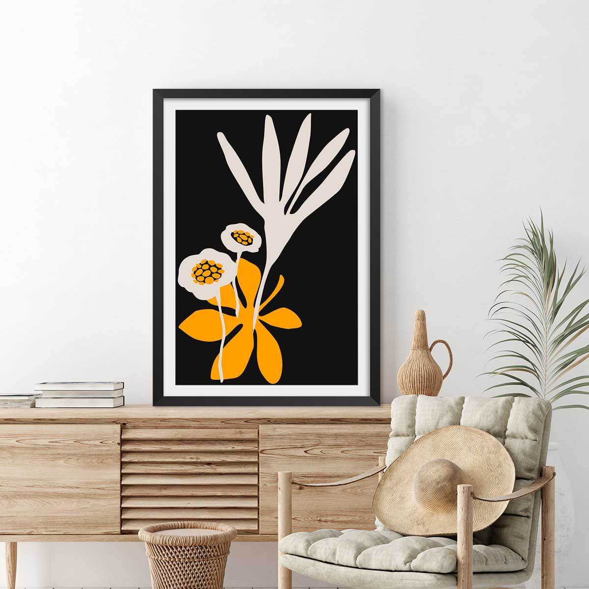 Poster fleurs colchiques Affiche sous cadre noir