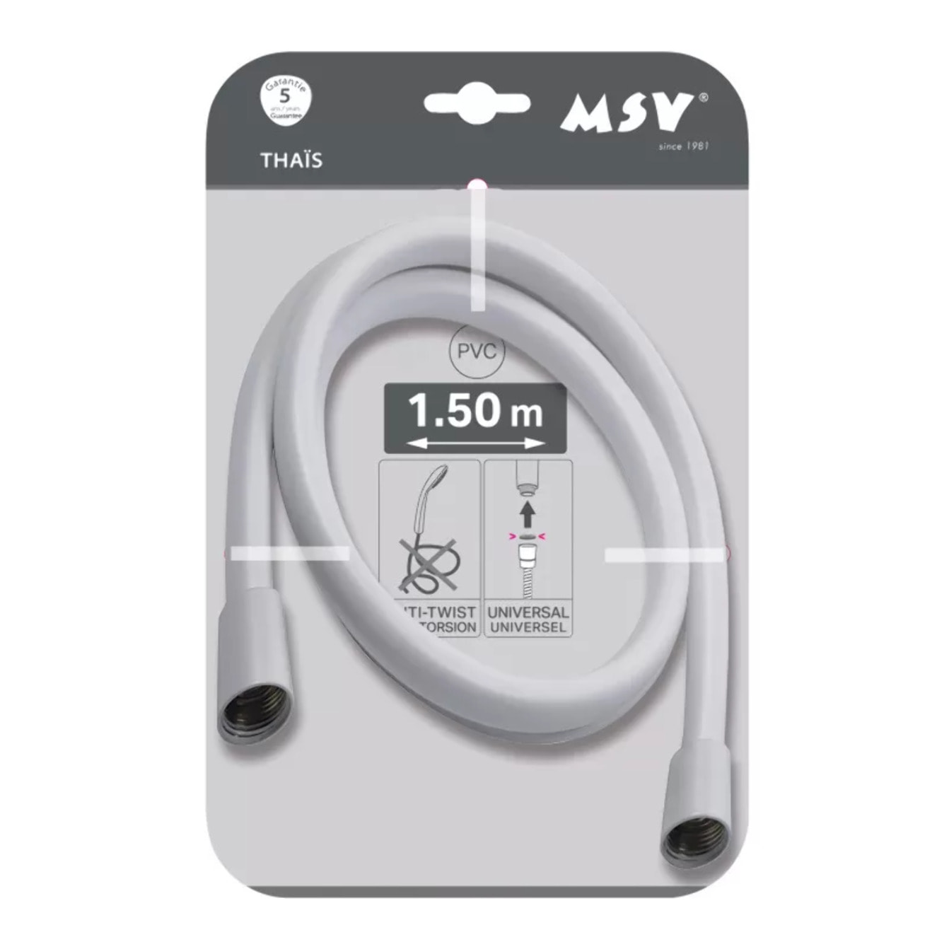 MSV Thaïs – Flexible de douche renforcé PVC 1,50 m Blanc matt