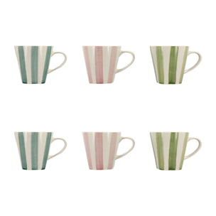 Lot de 6 tasses 20cl en grès blanc et rayures colorées ARLEQUIN