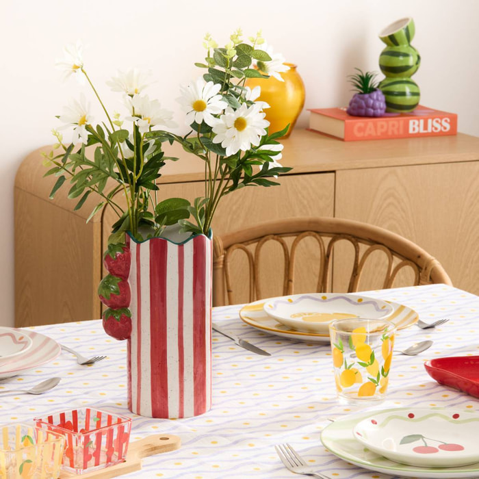 Vase Fruity Rayé Rouge et Blanc Fraise 15x11x23,5 cm