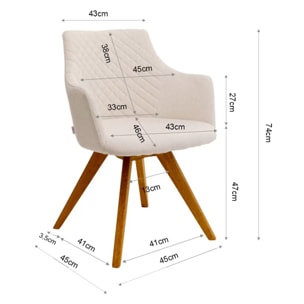 Chaise avec accoudoirs pivotante Coco crème et chêne Kare Design