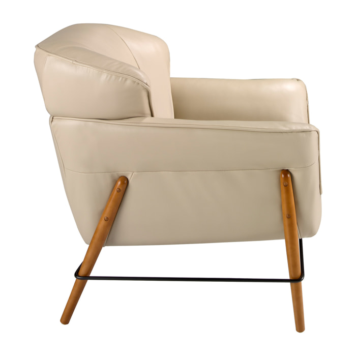 Sillón Angel Cerdá con reposabrazos con asiento y respaldo tapizados en piel de origen vacuno en arena patas de madera en miel 86x85x81cm