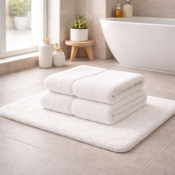 CASA MATTA Coppia Asciugamano + Ospite in Spugna di Puro Cotone 650 gr/mq_Bianco