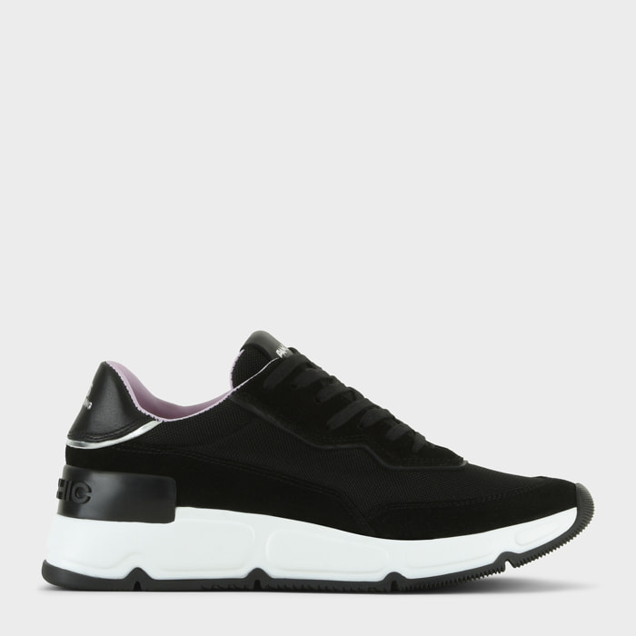 SNEAKER MUJER P06 DE MESH ANTE Y PIEL EFECTO ESPEJO NEGRO