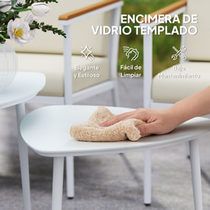 Conjunto de Jardín Exterior 5 Piezas Muebles Jardín Exterior con 1 Sofá de 2 Plazas 2 Sillones y 2 Mesas de Centro con Tablero de Vidrio Templado Cojines Lavables Beige