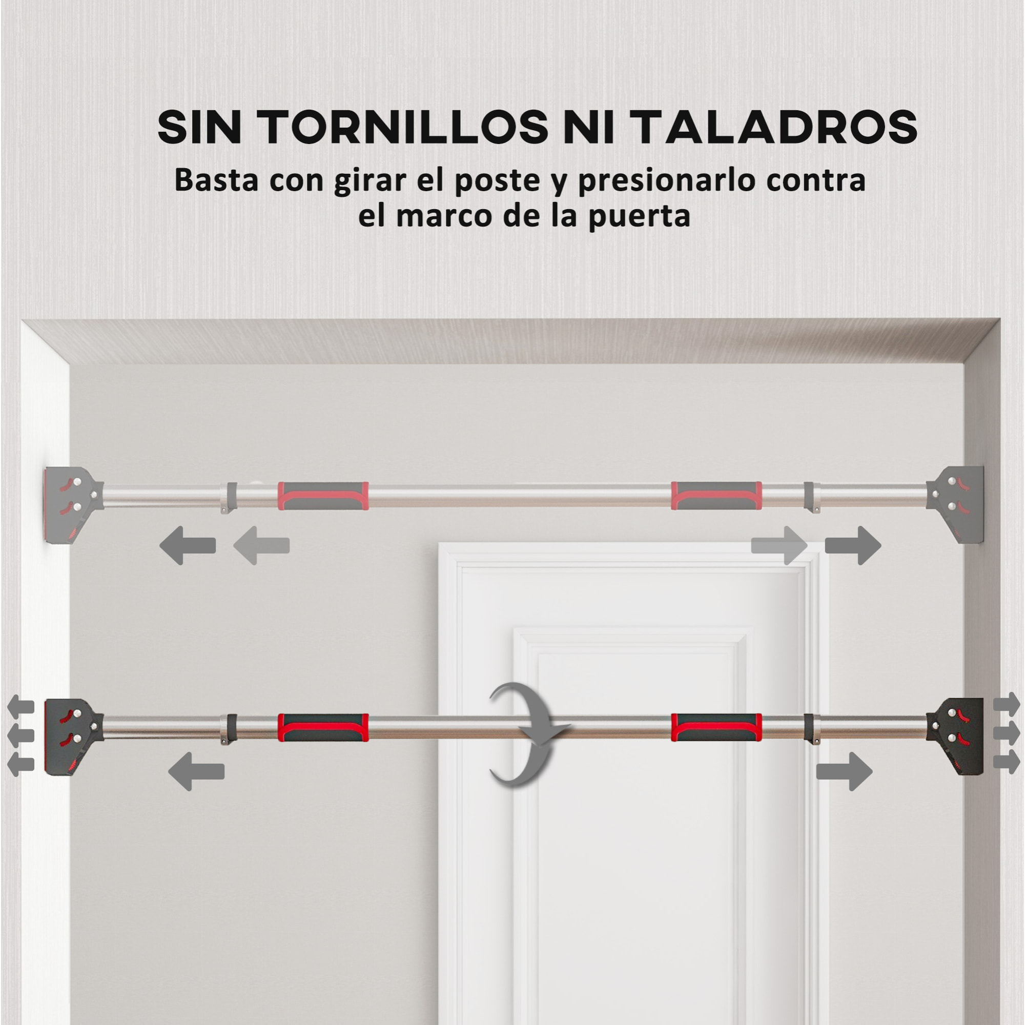 Barra de Dominadas para Puerta Barra para Hacer Dominadas Ajustable de 95 cm a 123 cm Carga 200 kg para Ejercicio y Entrenamiento en Casa Gimnasio Negro y Rojo