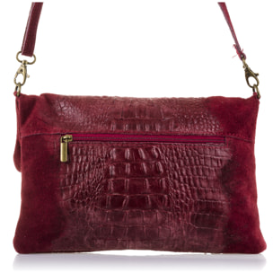 Borsa a spalla da donna Mantova.Incisione coccodrillo in vera pelle scamosciata