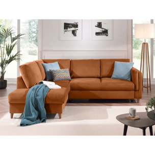 Brooke - canapé d'angle gauche - convertible - 5 places - en velours - Rouille