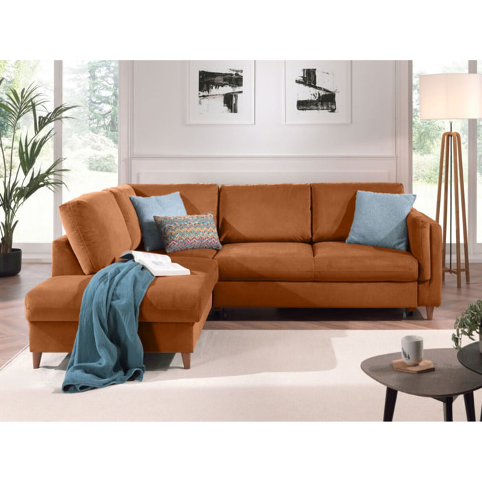 Brooke - canapé d'angle gauche - convertible - 5 places - en velours - Rouille