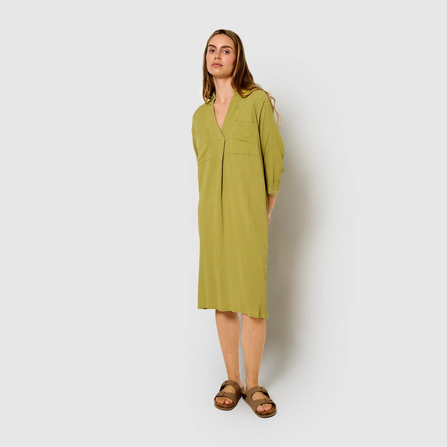 Vestido midi algodón lino lima