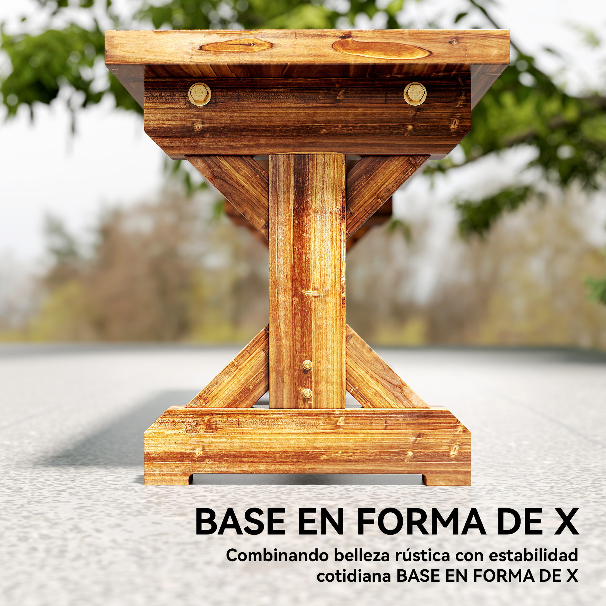 Banco de Jardín de Madera, Banco Rústico Exterior de 2 Plazas con Base en Forma de X, Carga 240 kg, para Patio, Porche, Parque, Balcón, 114x40x46 cm, Carbonizado