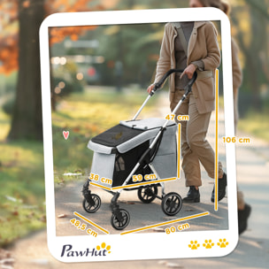 Carrito para Perros Plegable Cochecito para Perros Pequeños hasta 10 kg con Ruedas Universales Marco de Aluminio Correa de Seguridad Cojín Lavable y Ventanas 80x48,5x106 cm Gris