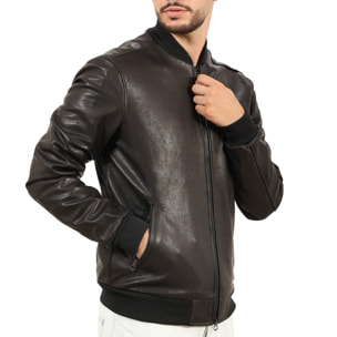 Giubbino in vera pelle di vitello rifinizione vegetale Nero -Slim Fit