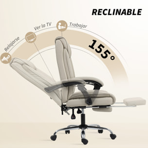 Silla de Escritorio con Reposapiés, Silla de Oficina Giratoria, con Respaldo Reclinable y Alto, Acolchado Grueso Doble, Tapizada en Cuero Sintético Resistente, Altura Ajustable, Caqui