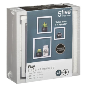 3 petites étagères murales "Fixy" cube blanc