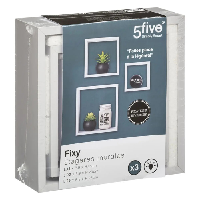 3 petites étagères murales "Fixy" cube blanc
