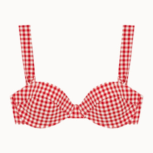 Top de bikini balconet con foam y estampado vichy