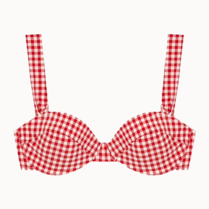 Top de bikini balconet con foam y estampado vichy