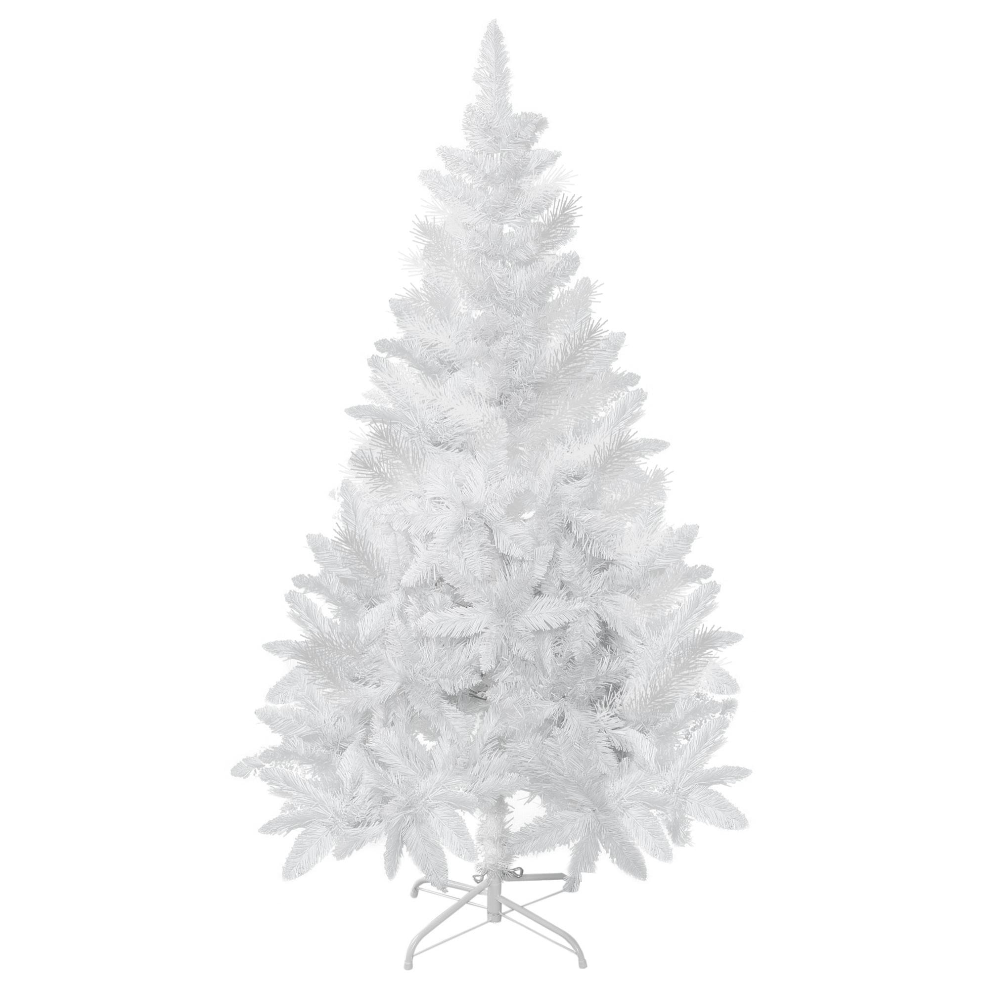 HOMCOM Árbol de Navidad Artificial Plegable 150 cm Ignífugo con 358 Ramas Hojas de PVC Apertura Automática y Soporte Metálico Decoración Navideña para Interiores Blanco