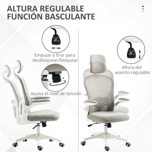 Silla de Malla Basculante Silla de Oficina Giratoria Silla de Escritorio con Respaldo Alto Reposacabezas Ajustable Soporte Lumbar 4D Brazo Abatible Altura Ajustable 62x64x112-120 cm Gris