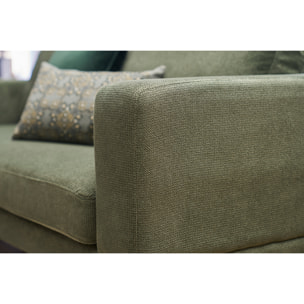 Canapé design 3 places en tissu chenille vert kaki et métal noir LENNON