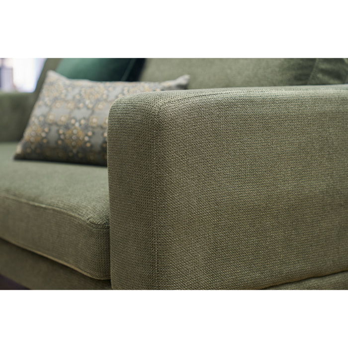 Canapé design 3 places en tissu chenille vert kaki et métal noir LENNON