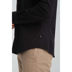 Camicia Uomo 2 Bottoni Button Down Slim Popeline Stretch Unito Nero