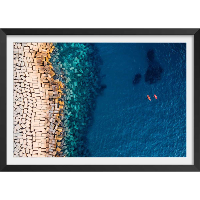 Poster digue vue d'en haut Affiche + cadre en bois - Noir