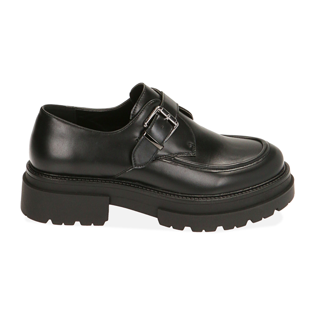 Zapatos Monk negros con plataforma, suela de 5 cm.