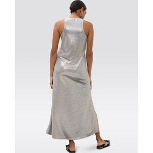 Abito lungo con spalline, tessuto laminato