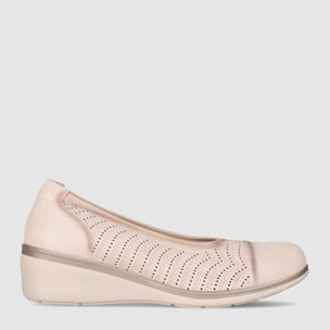 Zapatos de Piel - Beig - Tacón: 3 cm