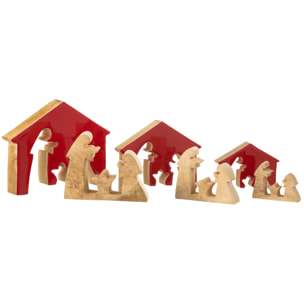 J-Line décoration Crèche Noël Maison - bois - rouge/naturel - large