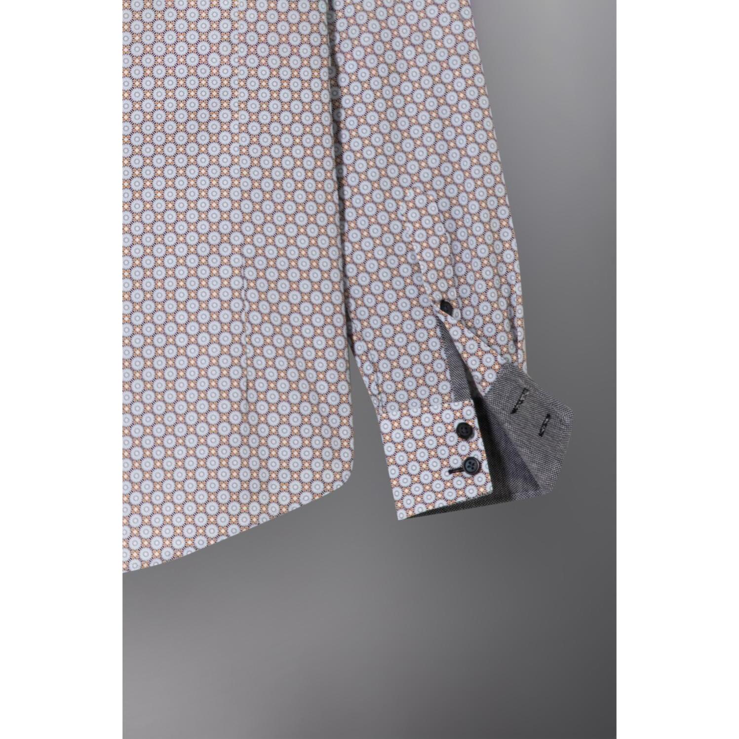 Camicia Uomo 2bottoni Button Down Doppio Collo Slim Popeline Stampato Senape Celeste