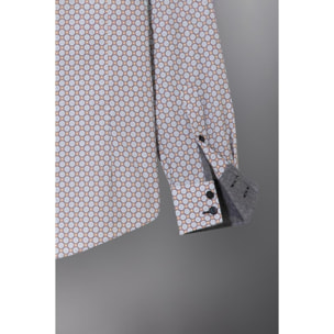 Camicia Uomo 2bottoni Button Down Doppio Collo Slim Popeline Stampato Senape Celeste