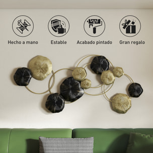 Decoración de Pared de Metal con Forma de Hoja de Loto, Adorno para Salón Moderno, Escultura de Pared para Decoración Hogar, Dormitorio, Oficina, 84x35 cm, Dorado y Negro