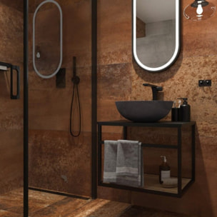 40x80 cm miroir suspendu ovale avec éclairage LED et capteur, cadre en aluminium, noir (SATZOVLED4080CE)