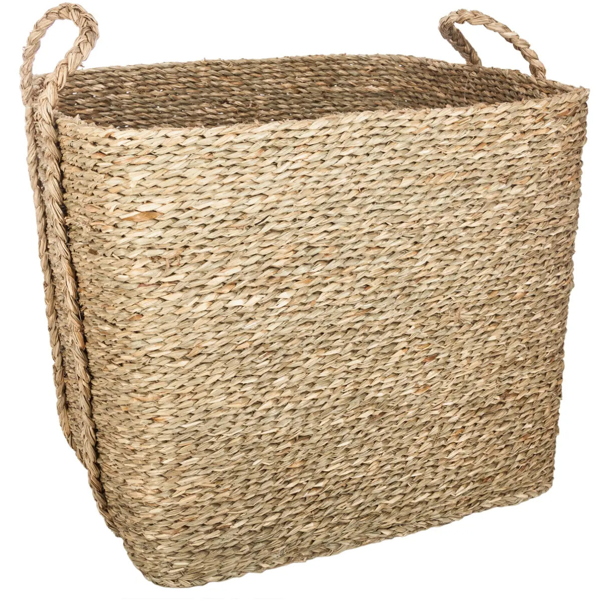 Set de 3 paniers à anses rectangulaires roseau tressé H25/31/41cm