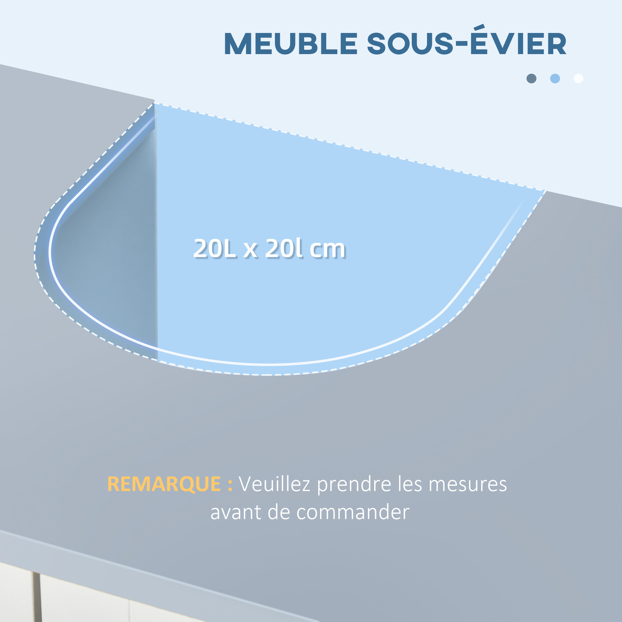 Meuble sous vasque sur pied 2 portes étagères dim. 60 x 33 x 76 cm blanc gris
