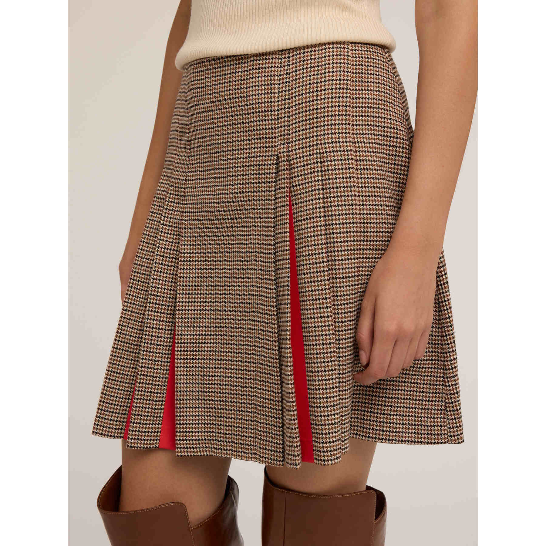 Motivi - Falda plisada de fantasía Pied de Poule - Marrón