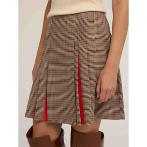 Motivi - Falda plisada de fantasía Pied de Poule - Marrón