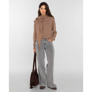 Jeans denim recto con costura delantera de mujer