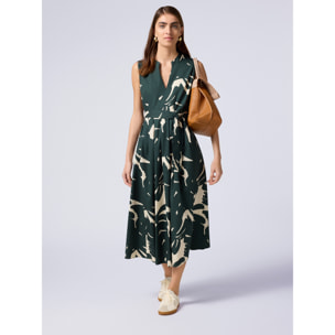 Oltre - Vestido midi evasé de popelina - Verde