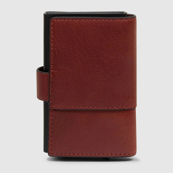 Piquadro Portacarte automatico in metallo e pelle, schermato con protezione RFID