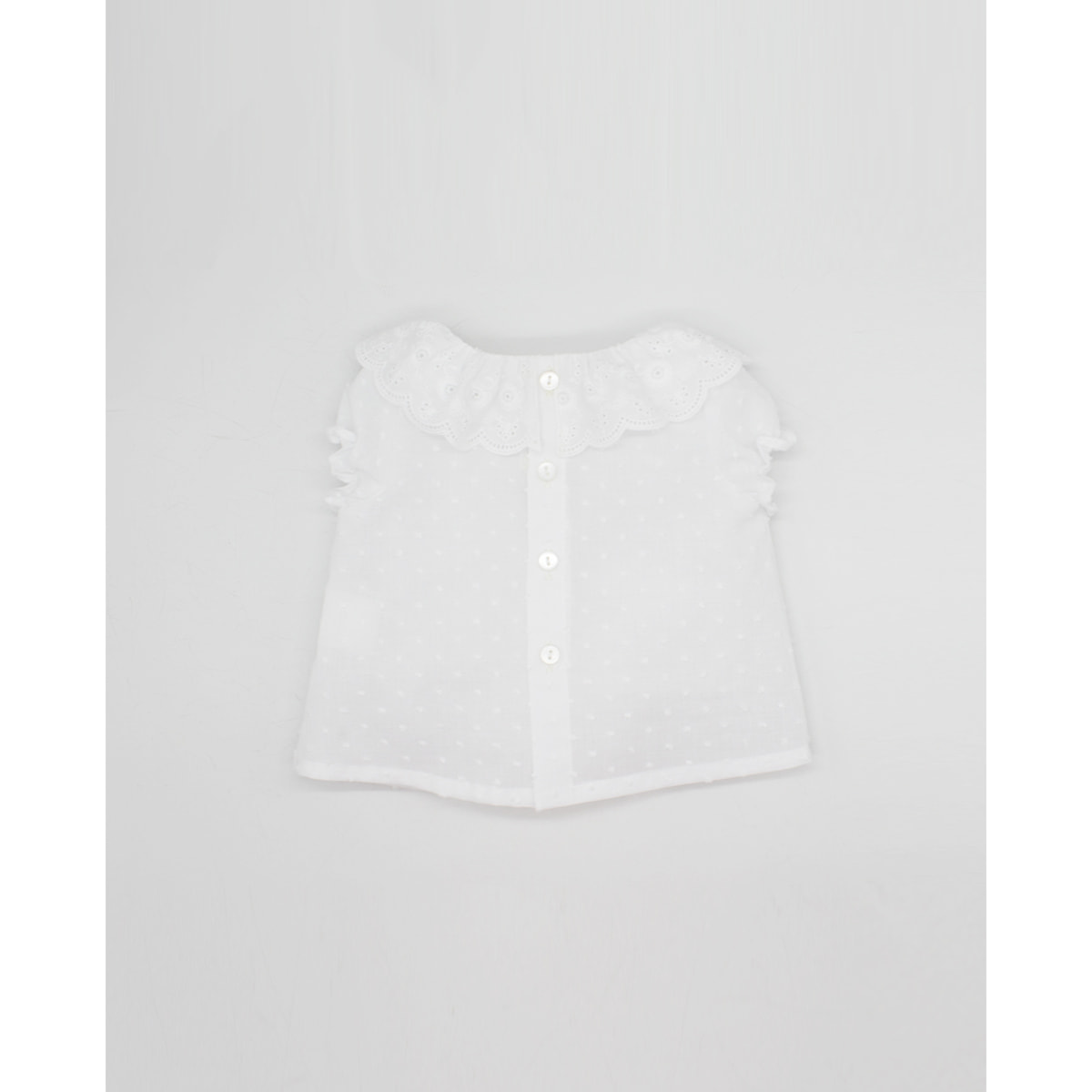 BLUSA PLUMETI MANGA CORTA Y CUELLO TIRA BORDADA