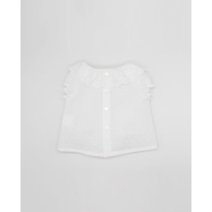 BLUSA PLUMETI MANGA CORTA Y CUELLO TIRA BORDADA