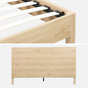 Lit avec sommier à lattes et tête de lit 160x200cm décor bois LINEAR