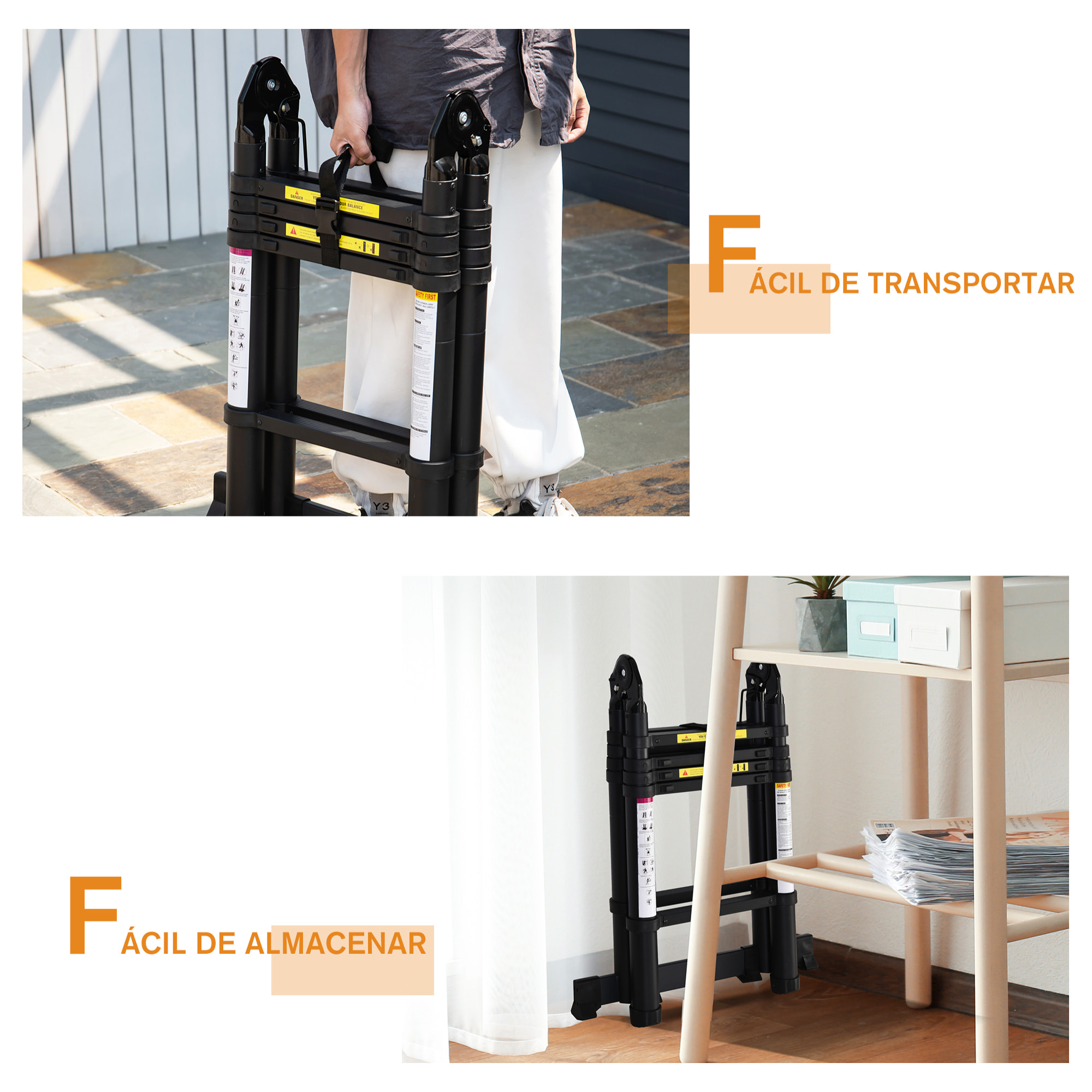 Escalera Telescópica Plagable Multifuncional Estable Marco en A Portátil de 10 Pasos 3 Formas Soporta 150 kg Aluminio 320x67x7 cm Negro