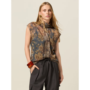 Oltre - Blusa fantasia senza maniche - Beige