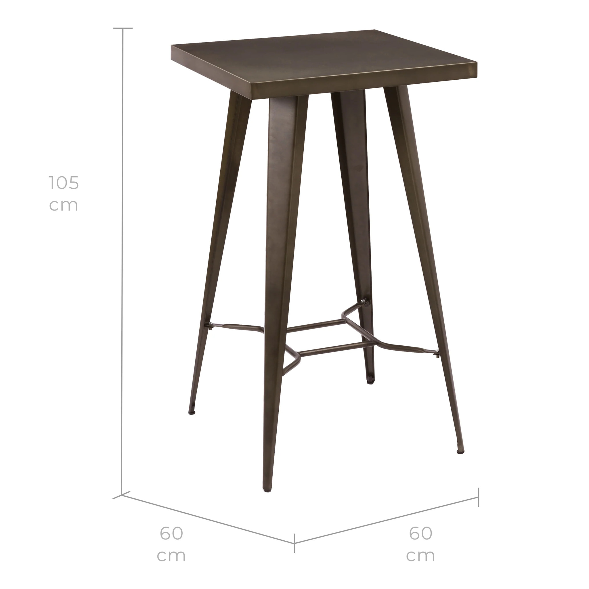 Table de bar carrée 2 personnes en métal gris métallisé 60 cm - Indus