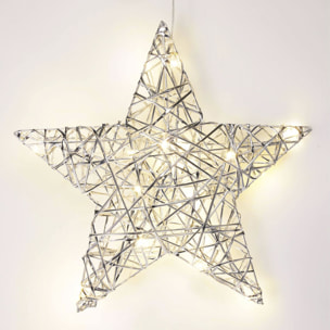 estrella navideña en color plata con 20 luces led blancas cálidas 30x8x30cm